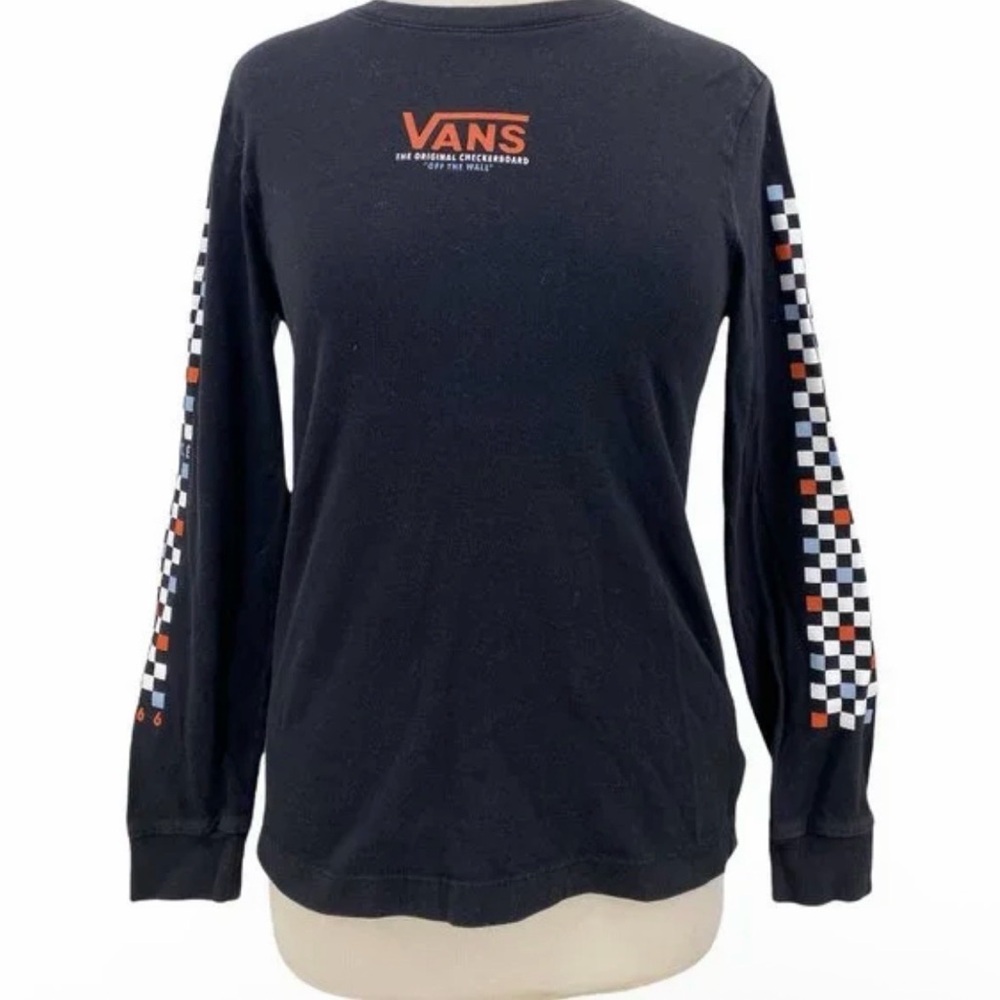 Vans Black Checkered Sleeve Shirt with Red Logo